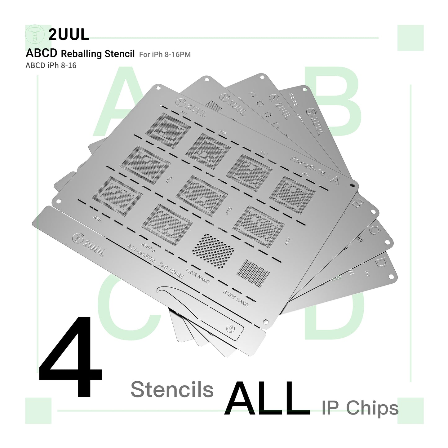 2UUL BG01 Reballing Stencil Set for iP 8 to 16 Pro Max Full 4 Piece A B C D Set Stencil FoneFunShop