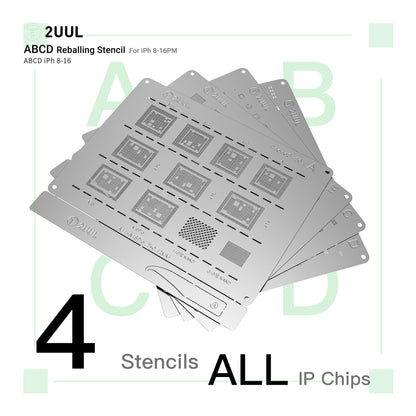 2UUL BG01 Reballing Stencil Set for iP 8 to 16 Pro Max Full 4 Piece A B C D Set Stencil FoneFunShop