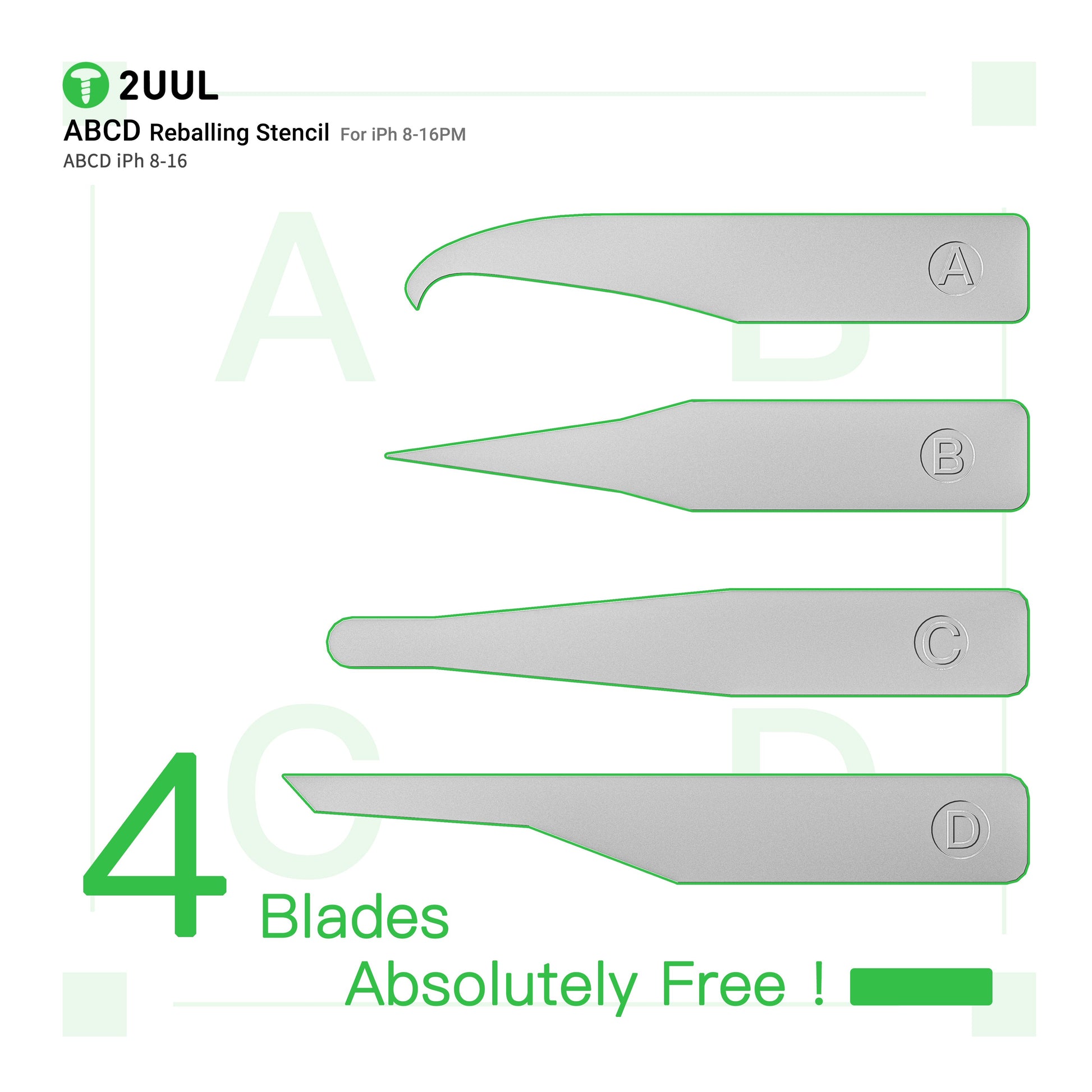 2UUL BG01 Reballing Stencil Set for iP 8 to 16 Pro Max Full 4 Piece A B C D Set Stencil FoneFunShop