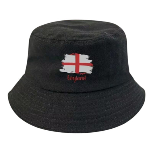 England Flag Bucket Hat Saint George Cross Unisex Fit for Men and Women - Black Hat FoneFunShop