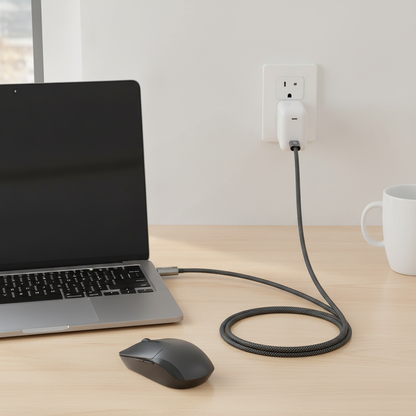 Budi 5M USB-C to USB-C Cable 65W PD Braided Long Charging Cable - in use