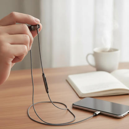 Budi EP79TB USB-C Metal Earphones True Sound with Mic 1.2M - in use 2