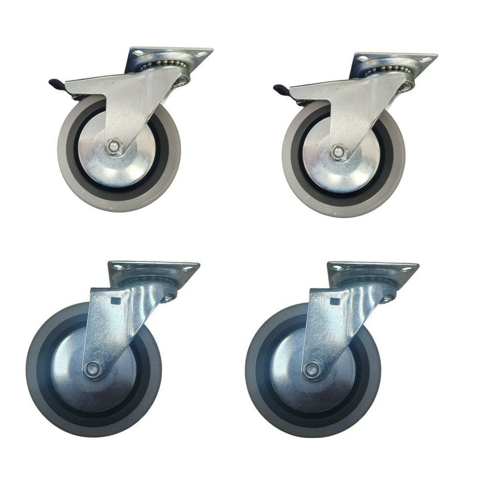 4 inch Wheel 2x Swivel and 2x Fixed Trolley Caster Rubber 100mm On Plate 50kg Grey (Pack of 4 Wheels) Wheel FoneFunShop