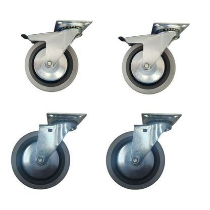 4 inch Wheel 2x Swivel and 2x Fixed Trolley Caster Rubber 100mm On Plate 50kg Grey (Pack of 4 Wheels) Wheel FoneFunShop