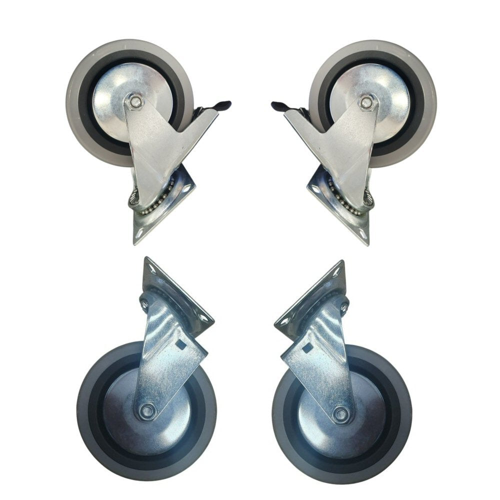 4 inch Wheel 2x Swivel and 2x Fixed Trolley Caster Rubber 100mm On Plate 50kg Grey (Pack of 4 Wheels) Wheel FoneFunShop