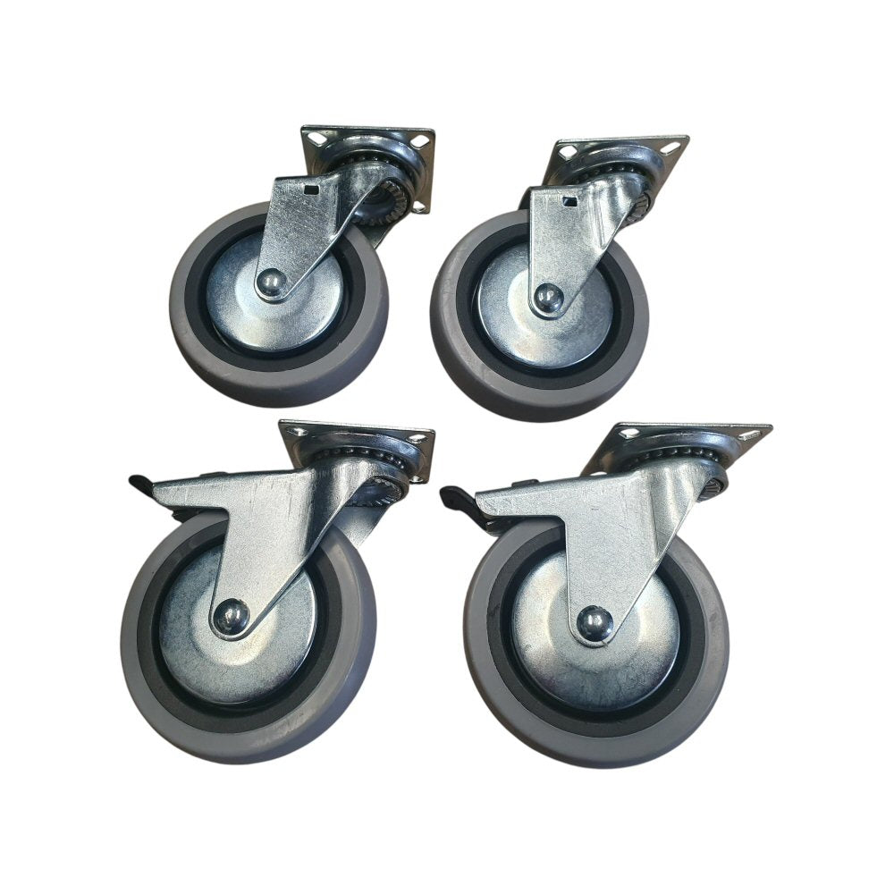 4 inch Wheel 2x Swivel and 2x Fixed Trolley Caster Rubber 100mm On Plate 50kg Grey (Pack of 4 Wheels) Wheel FoneFunShop