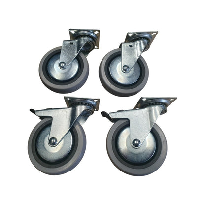 4 inch Wheel 2x Swivel and 2x Fixed Trolley Caster Rubber 100mm On Plate 50kg Grey (Pack of 4 Wheels) Wheel FoneFunShop