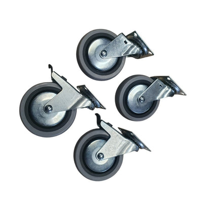 4 inch Wheel 2x Swivel and 2x Fixed Trolley Caster Rubber 100mm On Plate 50kg Grey (Pack of 4 Wheels) Wheel FoneFunShop
