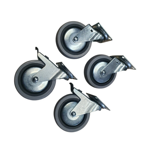 4 inch Wheel 2x Swivel and 2x Fixed Trolley Caster Rubber 100mm On Plate 50kg Grey (Pack of 4 Wheels) Wheel FoneFunShop