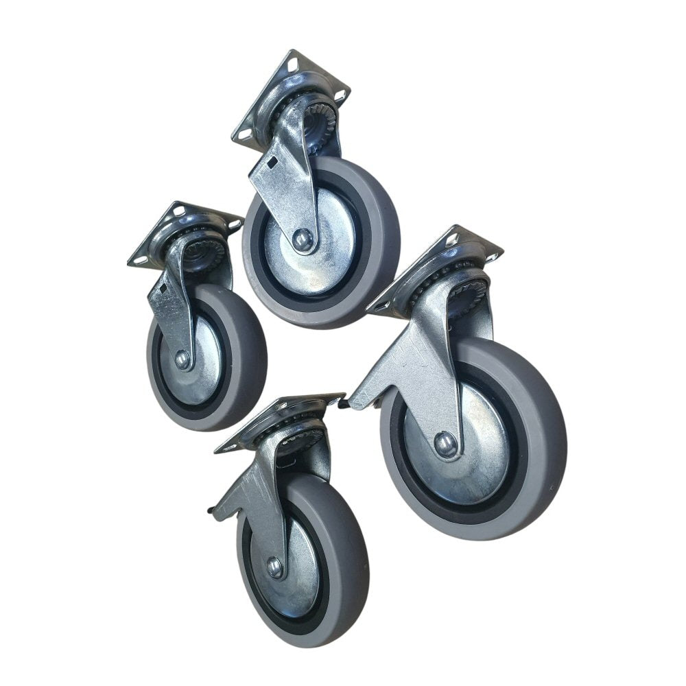 4 inch Wheel 2x Swivel and 2x Fixed Trolley Caster Rubber 100mm On Plate 50kg Grey (Pack of 4 Wheels) Wheel FoneFunShop