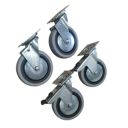 4 inch Wheel 2x Swivel and 2x Fixed Trolley Caster Rubber 100mm On Plate 50kg Grey (Pack of 4 Wheels) Wheel FoneFunShop