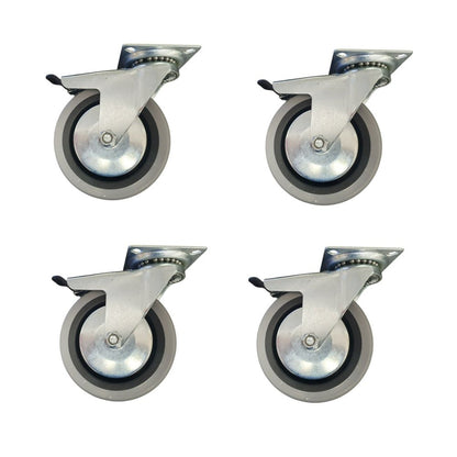 4 inch Wheel Swivel Trolley Caster Rubber with Brake 100mm On Plate 50kg Grey (Pack of 4 Wheels) Wheel FoneFunShop