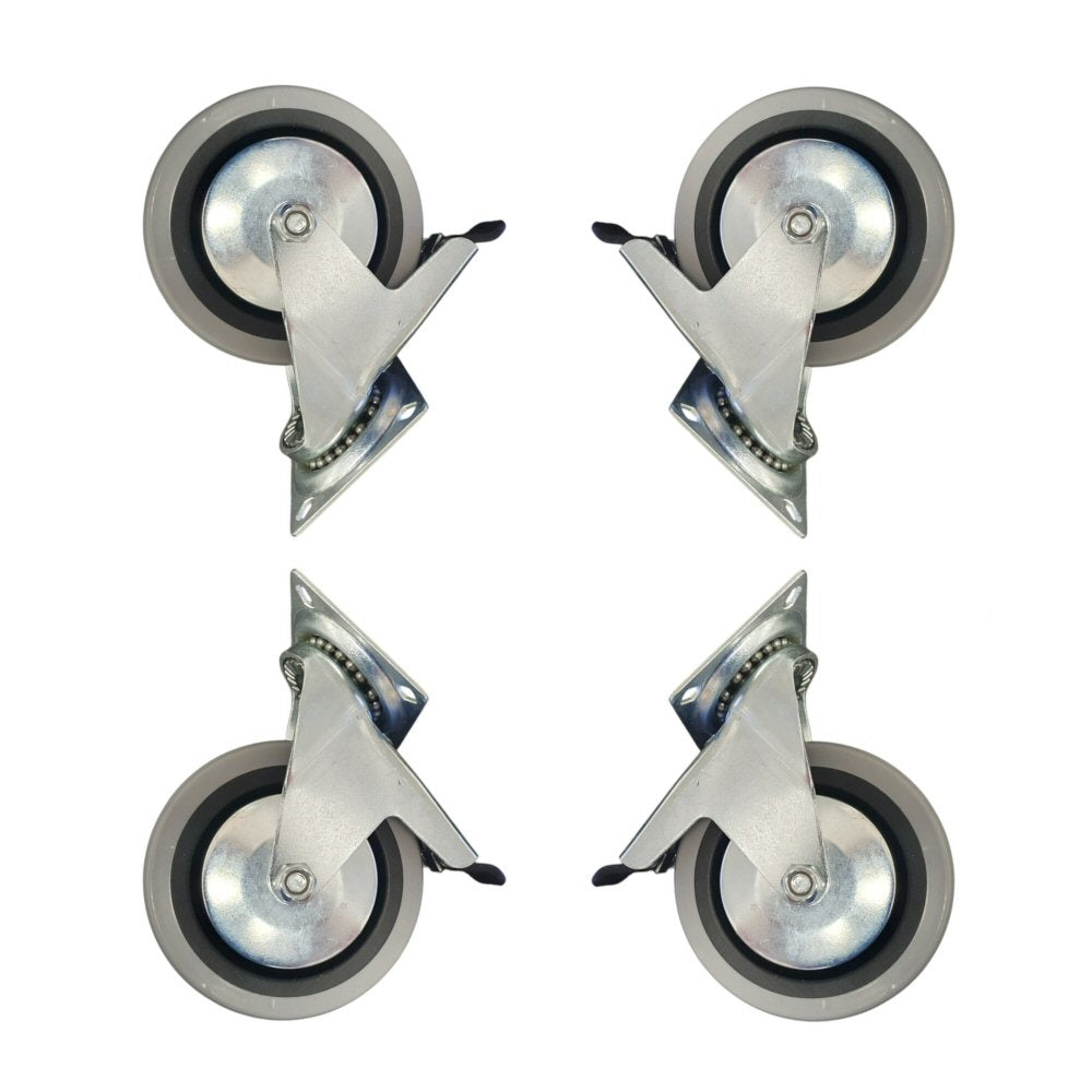 4 inch Wheel Swivel Trolley Caster Rubber with Brake 100mm On Plate 50kg Grey (Pack of 4 Wheels) Wheel FoneFunShop