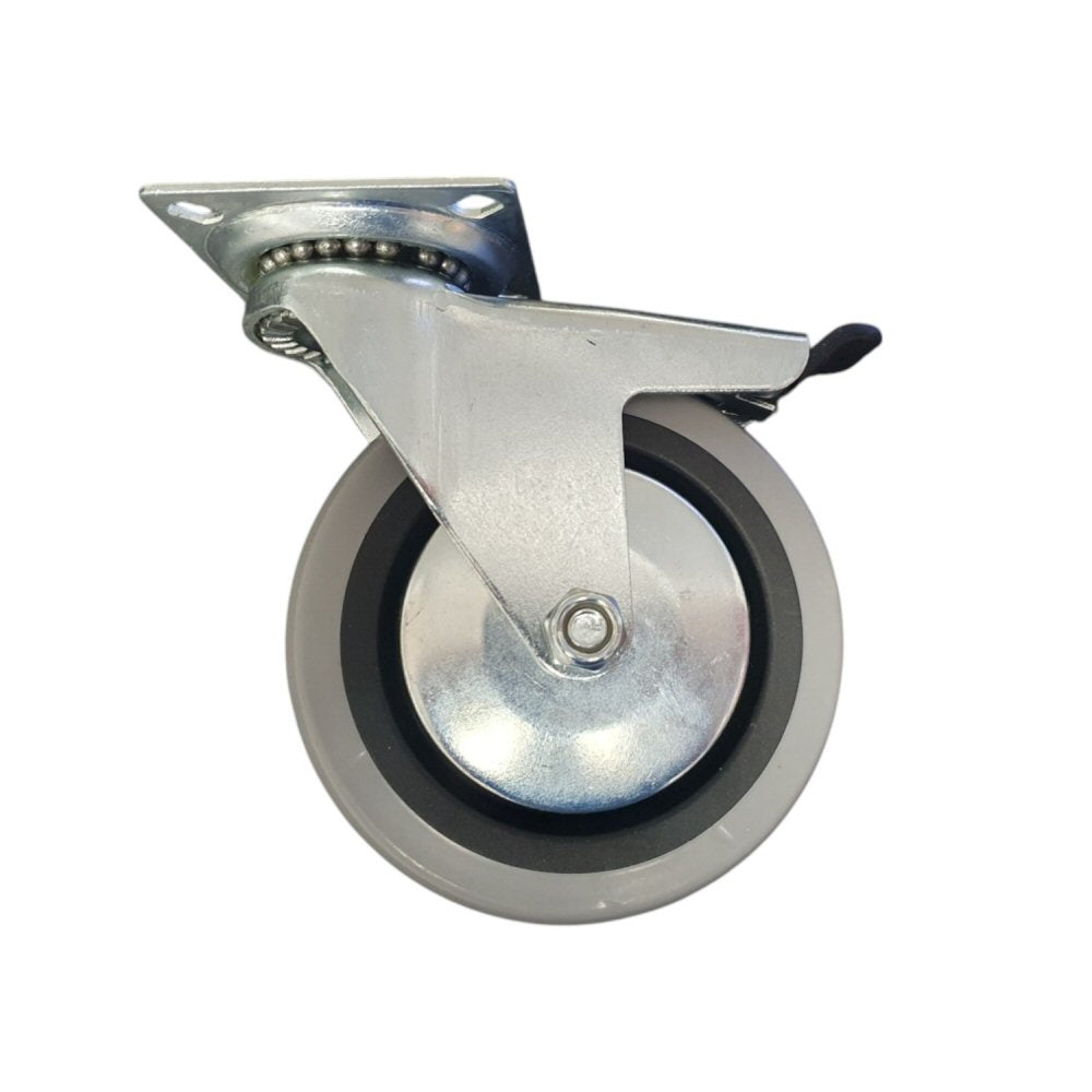 4 inch Wheel Swivel Trolley Caster Rubber with Brake 100mm On Plate 50kg Grey (Pack of 4 Wheels) Wheel FoneFunShop