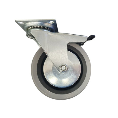 4 inch Wheel Swivel Trolley Caster Rubber with Brake 100mm On Plate 50kg Grey (Pack of 4 Wheels) Wheel FoneFunShop