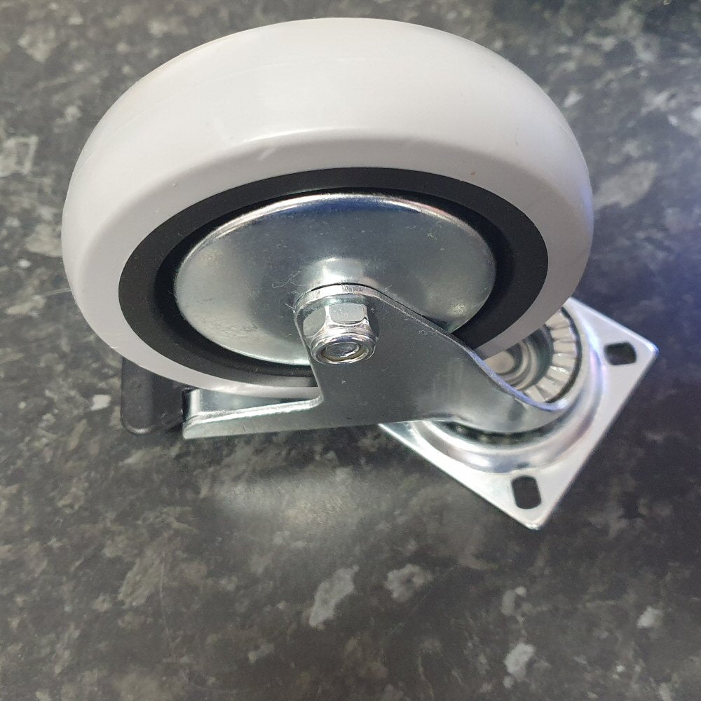 4 inch Wheel Swivel Trolley Caster Rubber with Brake 100mm On Plate 50kg Grey (Pack of 4 Wheels) Wheel FoneFunShop