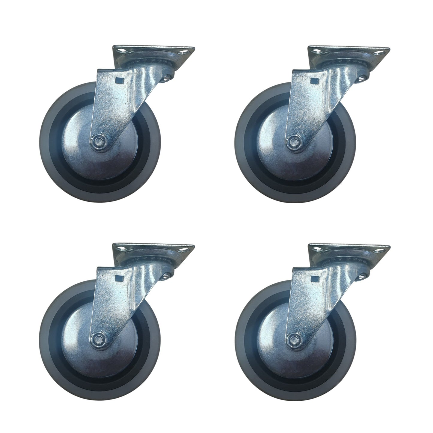 4 inch Wheel Swivel Trolley Caster Rubber 100mm On Plate 50kg Grey (Pack of 4 Wheels) Wheel FoneFunShop