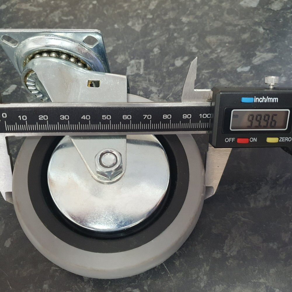 4 inch Wheel Swivel Trolley Caster Rubber 100mm On Plate 50kg Grey (Pack of 4 Wheels) Wheel FoneFunShop