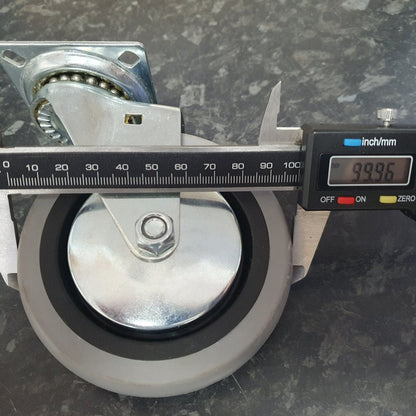 4 inch Wheel Swivel Trolley Caster Rubber 100mm On Plate 50kg Grey (Pack of 4 Wheels) Wheel FoneFunShop
