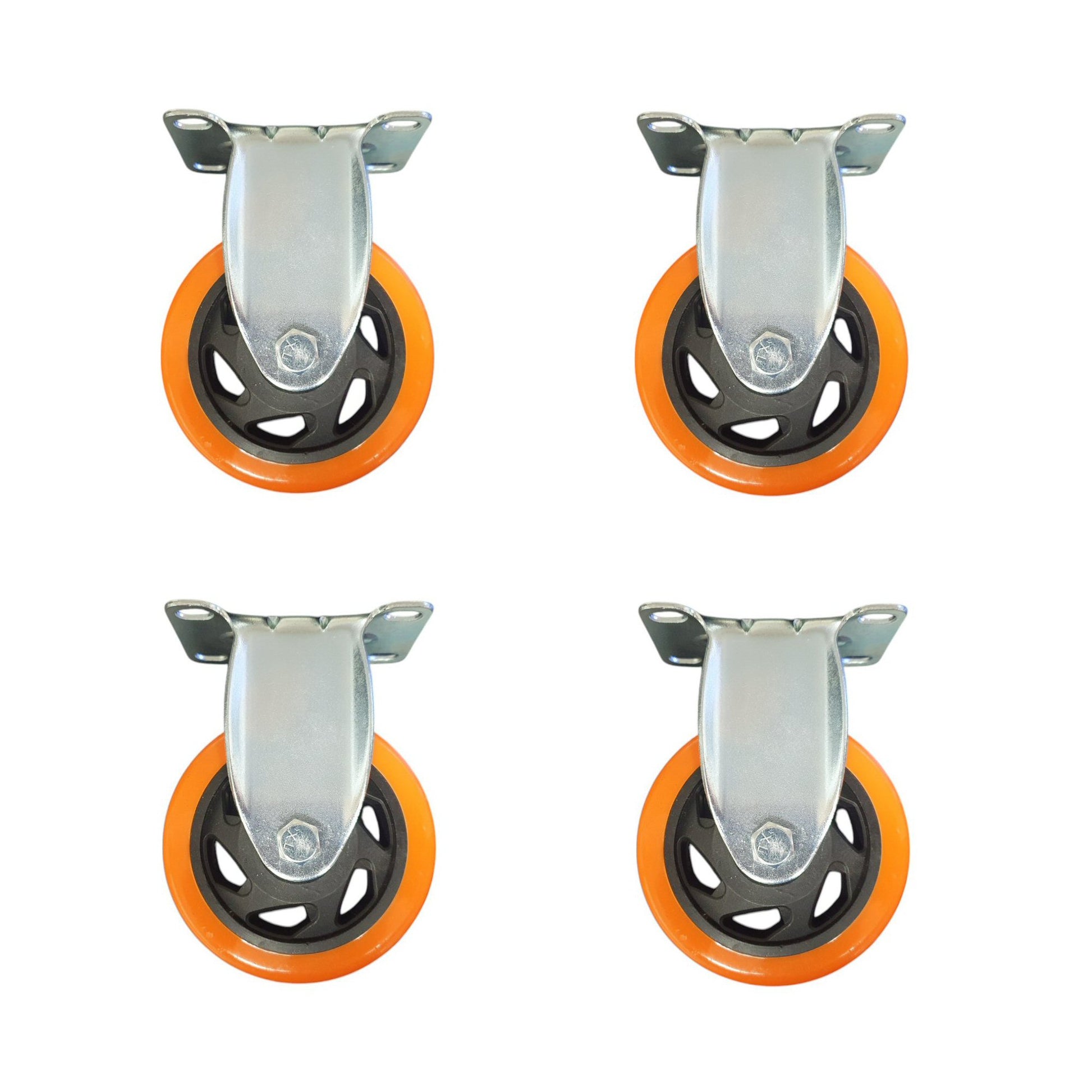 4 inch Wheel Fixed Trolley Caster Rubber 100mm on Plate Orange (Pack of 4) Wheel FoneFunShop