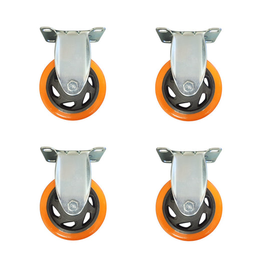 4 inch Wheel Fixed Trolley Caster Rubber 100mm on Plate Orange (Pack of 4) Wheel FoneFunShop