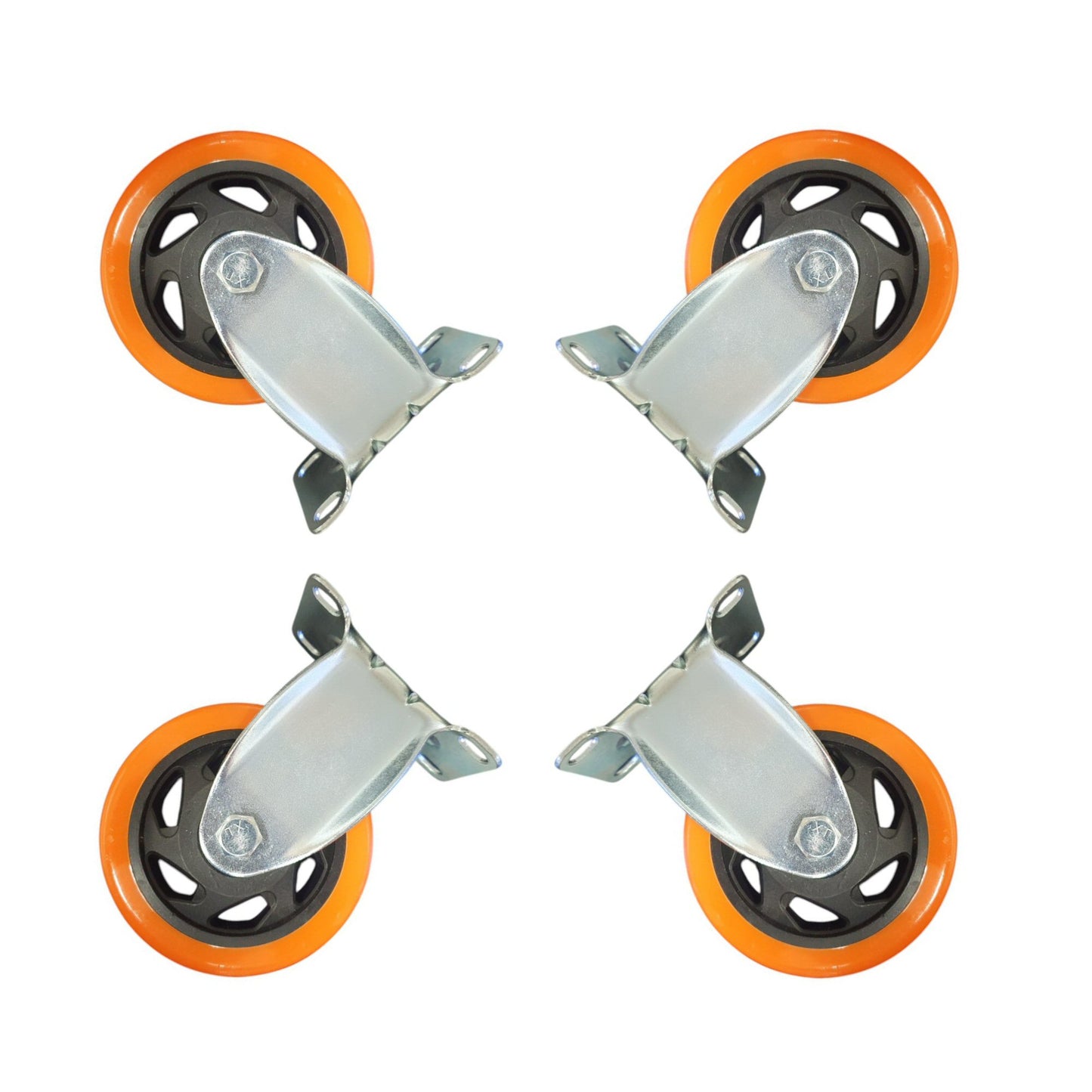 4 inch Wheel Fixed Trolley Caster Rubber 100mm on Plate Orange (Pack of 4) Wheel FoneFunShop