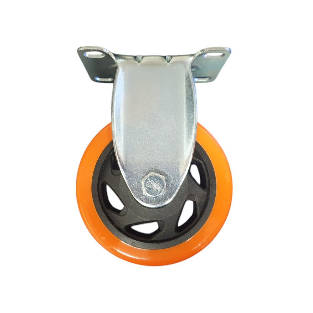 4 inch Wheel Fixed Trolley Caster Rubber 100mm on Plate Orange (Pack of 4) Wheel FoneFunShop