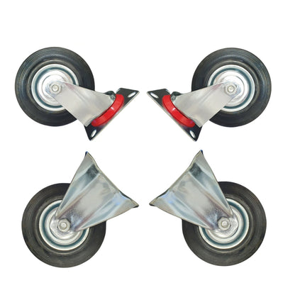 5 inch Wheel 2x Swivel and 2x Fixed Trolley Caster Rubber 125mm On Plate Black (Pack of 4) Wheel FoneFunShop