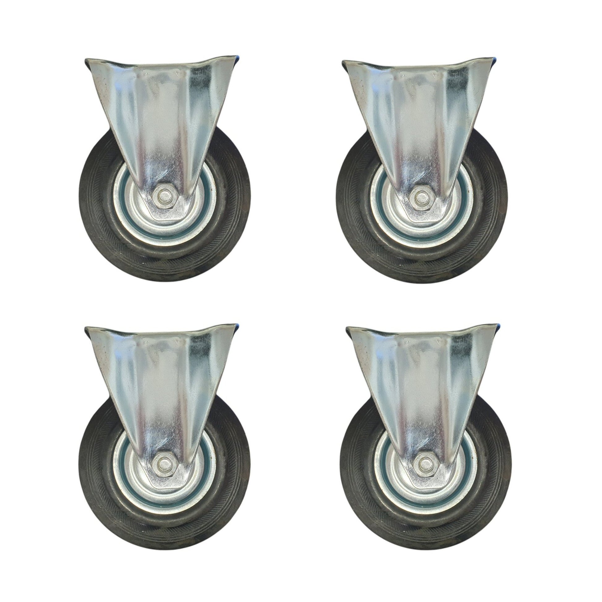 5 inch Wheel Fixed Trolley Caster Rubber 125mm On Plate Black (Pack of 4 Wheels) Wheel FoneFunShop