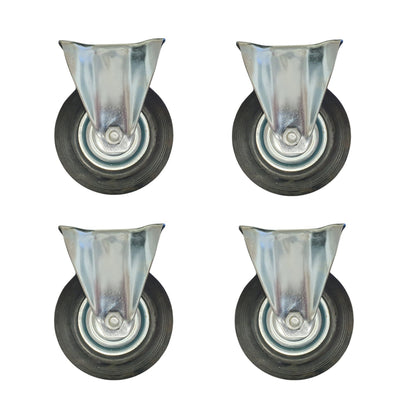 5 inch Wheel Fixed Trolley Caster Rubber 125mm On Plate Black (Pack of 4 Wheels) Wheel FoneFunShop