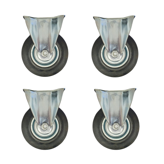 5 inch Wheel Fixed Trolley Caster Rubber 125mm On Plate Black (Pack of 4 Wheels) Wheel FoneFunShop