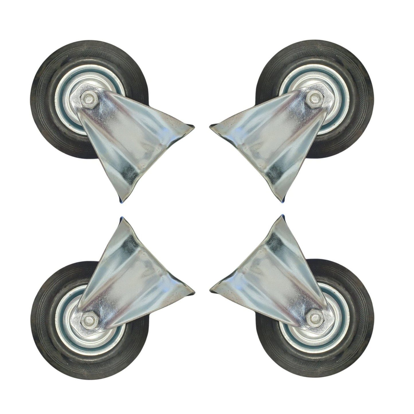 5 inch Wheel Fixed Trolley Caster Rubber 125mm On Plate Black (Pack of 4 Wheels) Wheel FoneFunShop