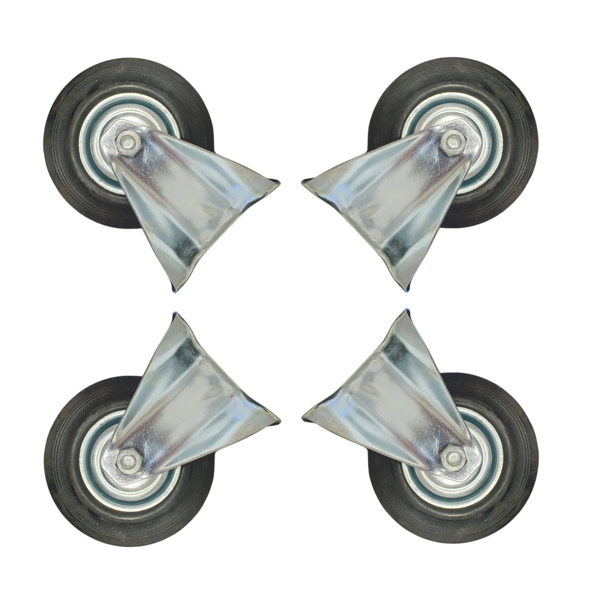 5 inch Wheel Fixed Trolley Caster Rubber 125mm On Plate Black (Pack of 4 Wheels) Wheel FoneFunShop