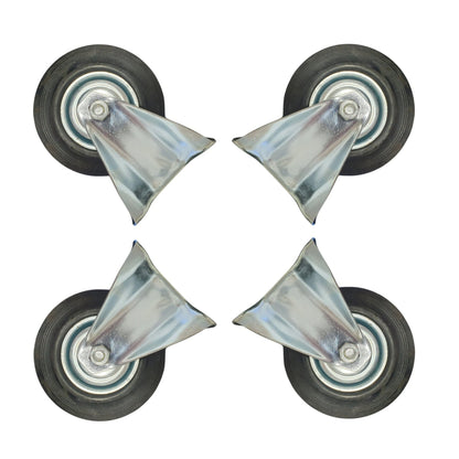 5 inch Wheel Fixed Trolley Caster Rubber 125mm On Plate Black (Pack of 4 Wheels) Wheel FoneFunShop