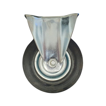 5 inch Wheel Fixed Trolley Caster Rubber 125mm On Plate Black (Pack of 4 Wheels) Wheel FoneFunShop