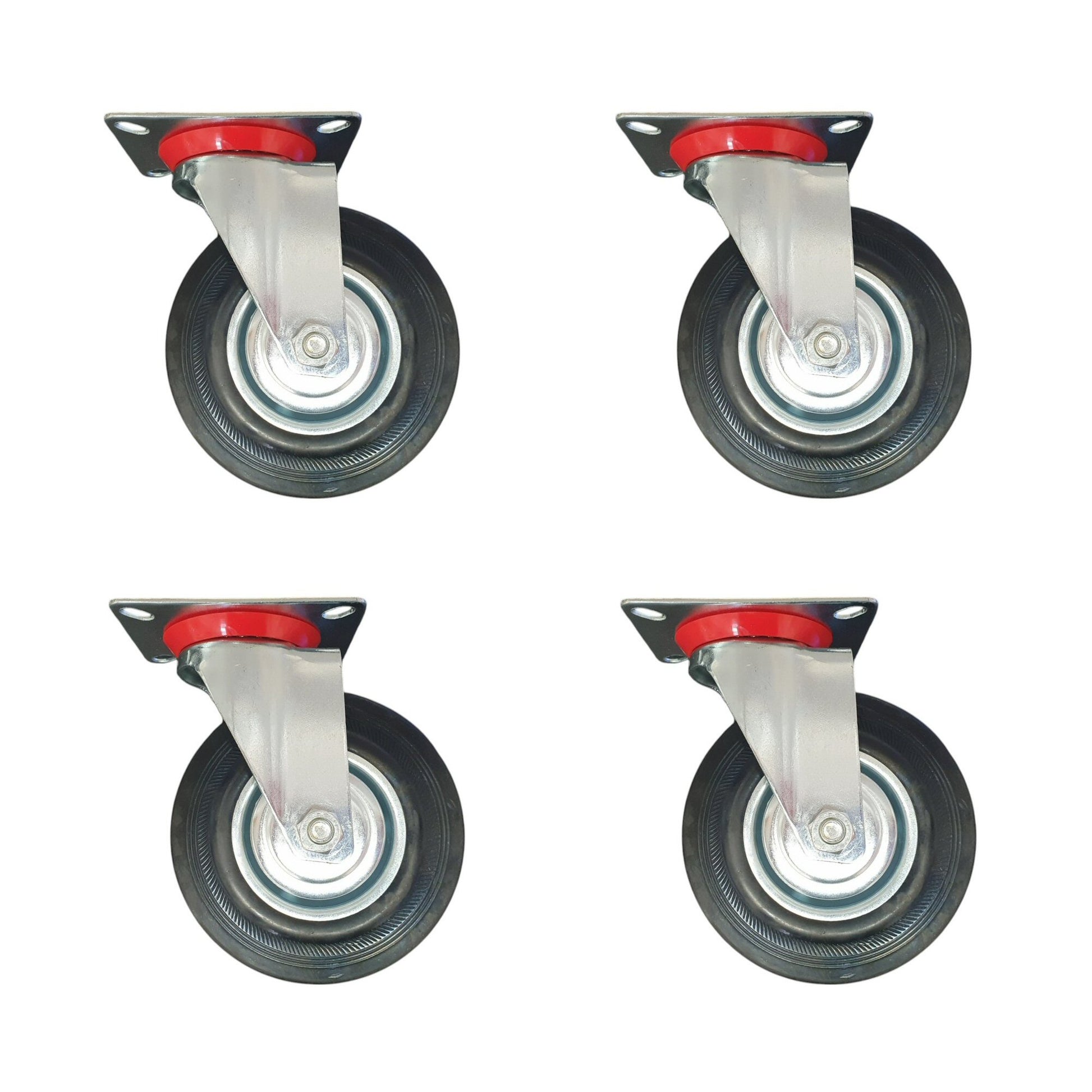 5 inch Wheel Swivel Trolley Caster Rubber 125mm On Plate Black (Pack of 4) Wheel FoneFunShop