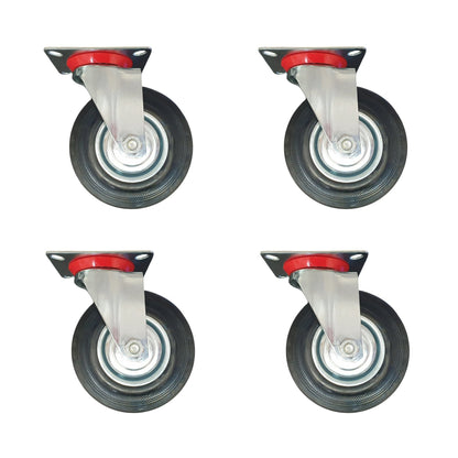 5 inch Wheel Swivel Trolley Caster Rubber 125mm On Plate Black (Pack of 4) Wheel FoneFunShop