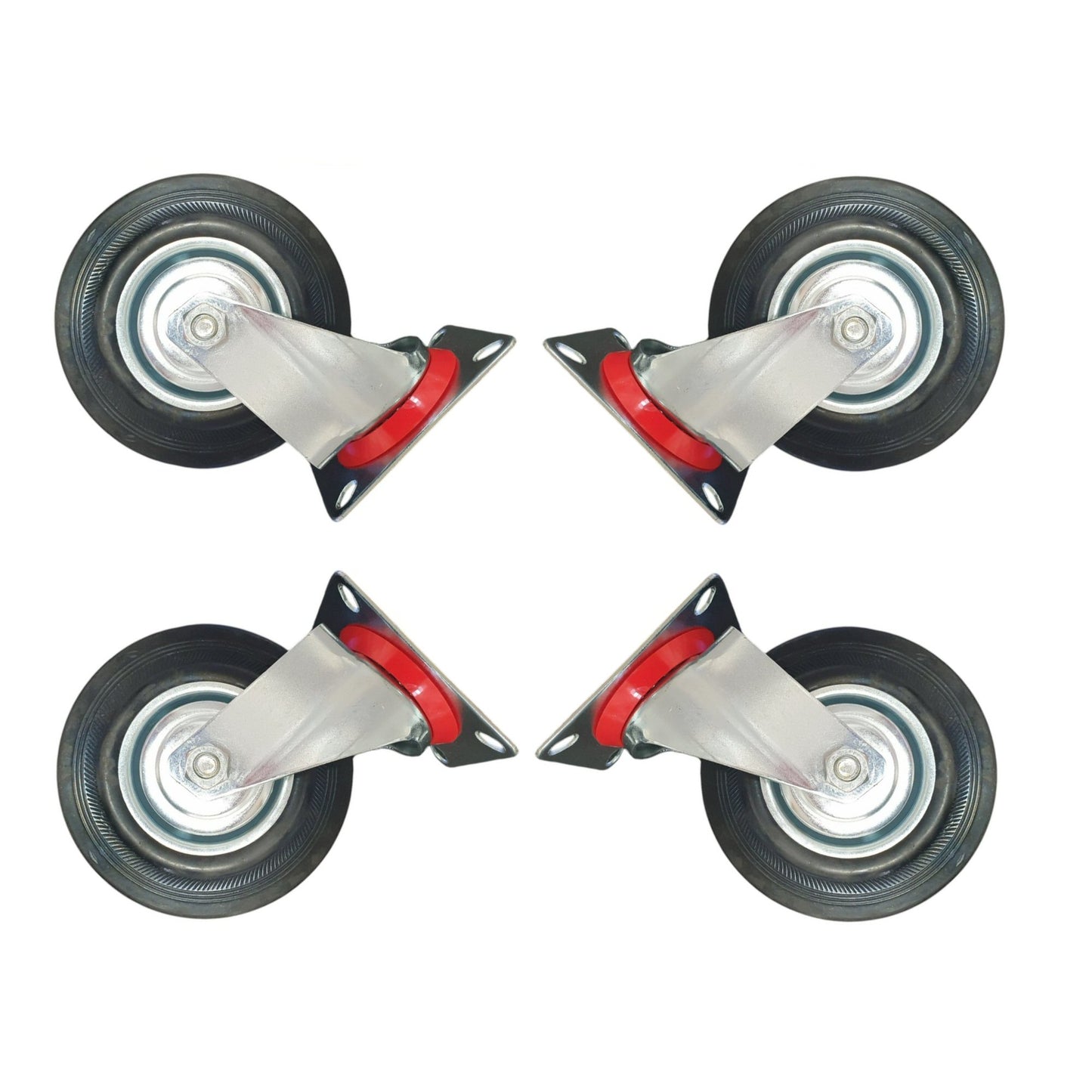 5 inch Wheel Swivel Trolley Caster Rubber 125mm On Plate Black (Pack of 4) Wheel FoneFunShop