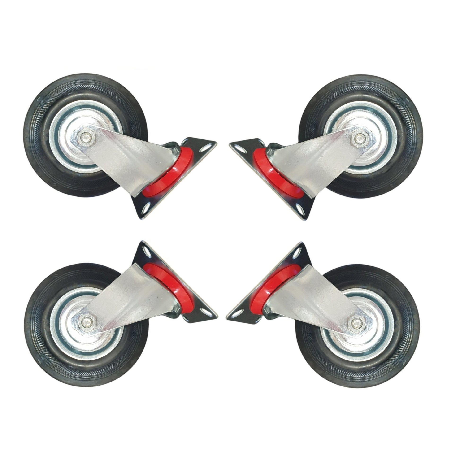 5 inch Wheel Swivel Trolley Caster Rubber 125mm On Plate Black (Pack of 4) Wheel FoneFunShop