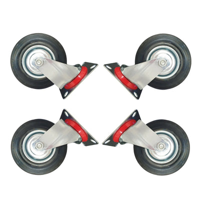 5 inch Wheel Swivel Trolley Caster Rubber 125mm On Plate Black (Pack of 4) Wheel FoneFunShop