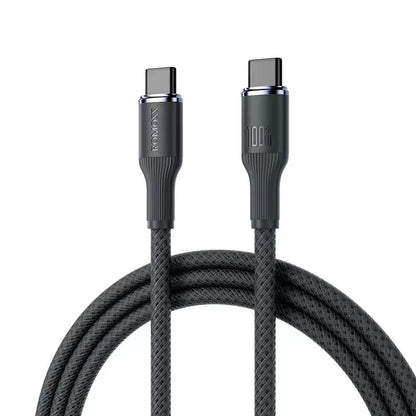 Type C to Type C 100W PD Fast Charge Braided Cable 1M Black Cable FoneFunShop