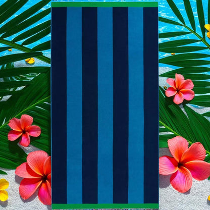 Large Beach Cabana Towel Oversized Striped Deckchair Design 91x172cm Blue Towel FoneFunShop