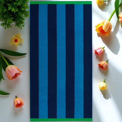 Large Beach Cabana Towel Oversized Striped Deckchair Design 91x172cm Blue Towel FoneFunShop