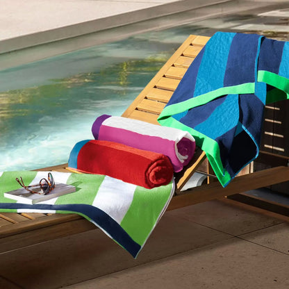 Large Beach Cabana Towel Oversized Striped Deckchair Design 91x172cm Blue