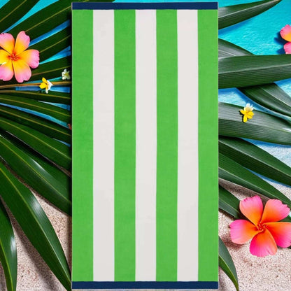 Large Beach Cabana Towel Oversized Striped Deckchair Design 91x172cm Green Towel FoneFunShop