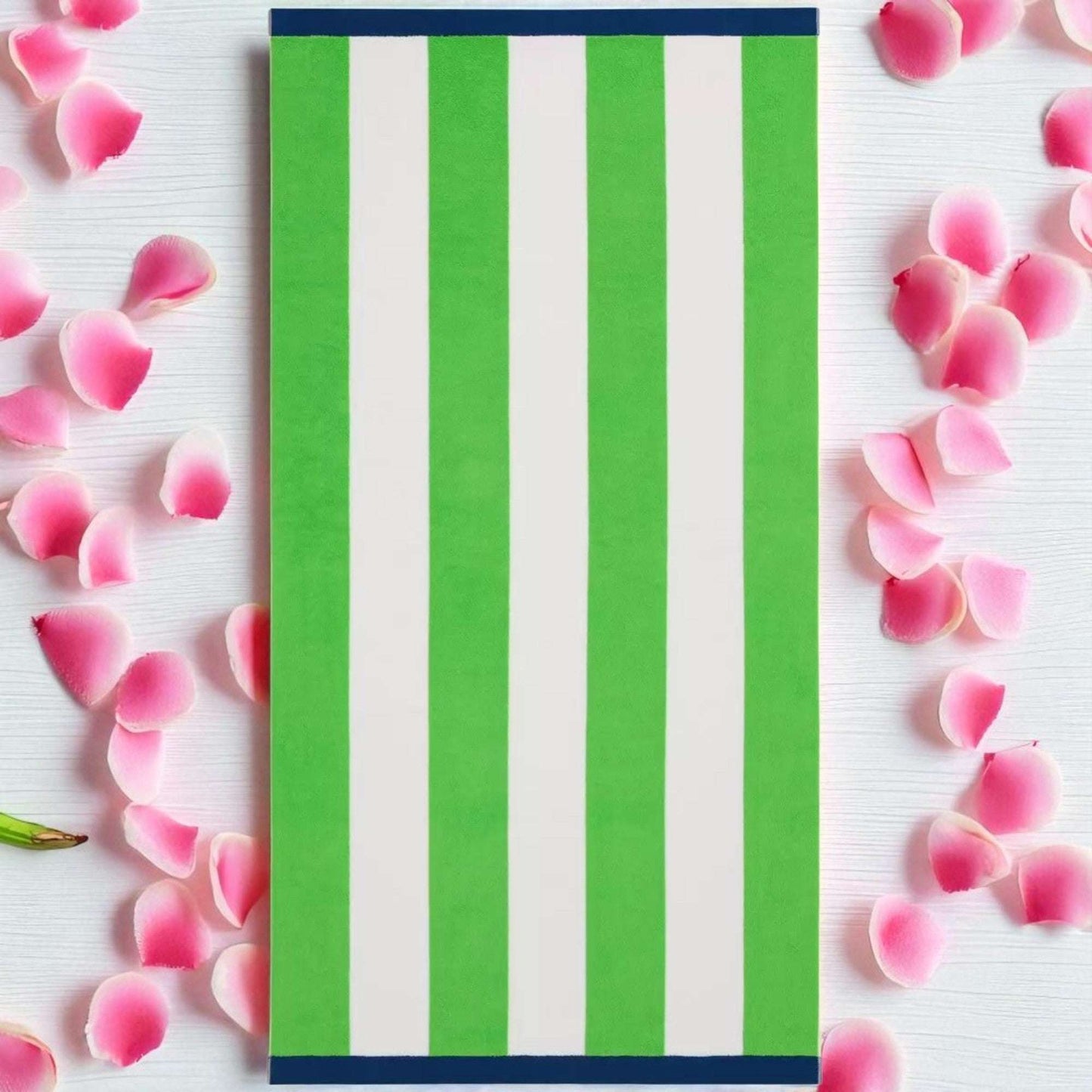 Large Beach Cabana Towel Oversized Striped Deckchair Design 91x172cm Green Towel FoneFunShop