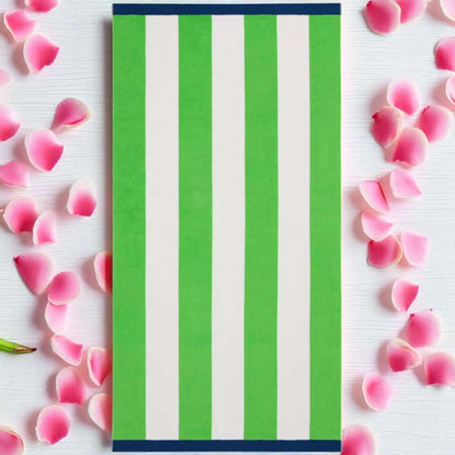 Large Beach Cabana Towel Oversized Striped Deckchair Design 91x172cm Green Towel FoneFunShop