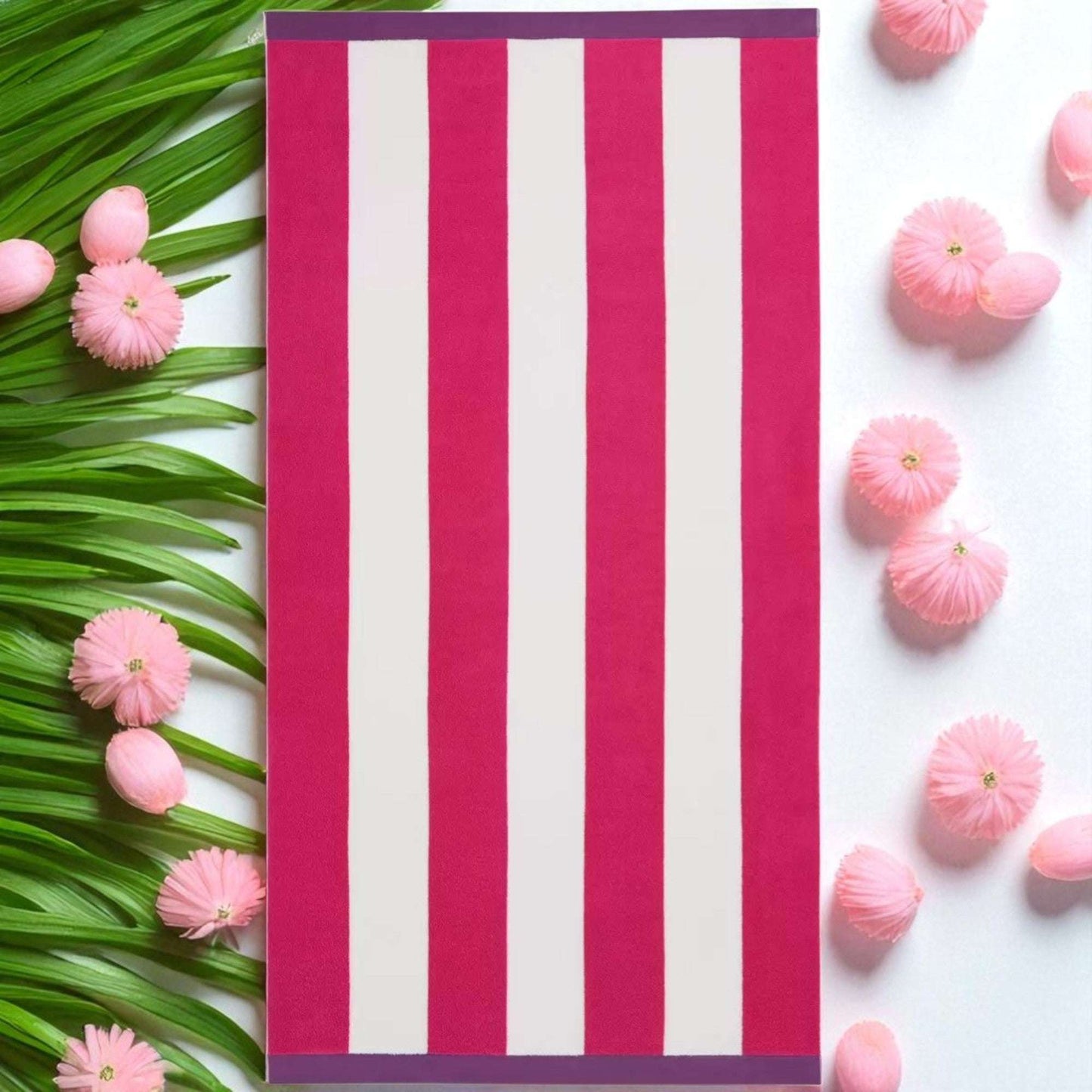 Large Beach Cabana Towel Oversized Striped Deckchair Design 91x172cm Pink Towel FoneFunShop