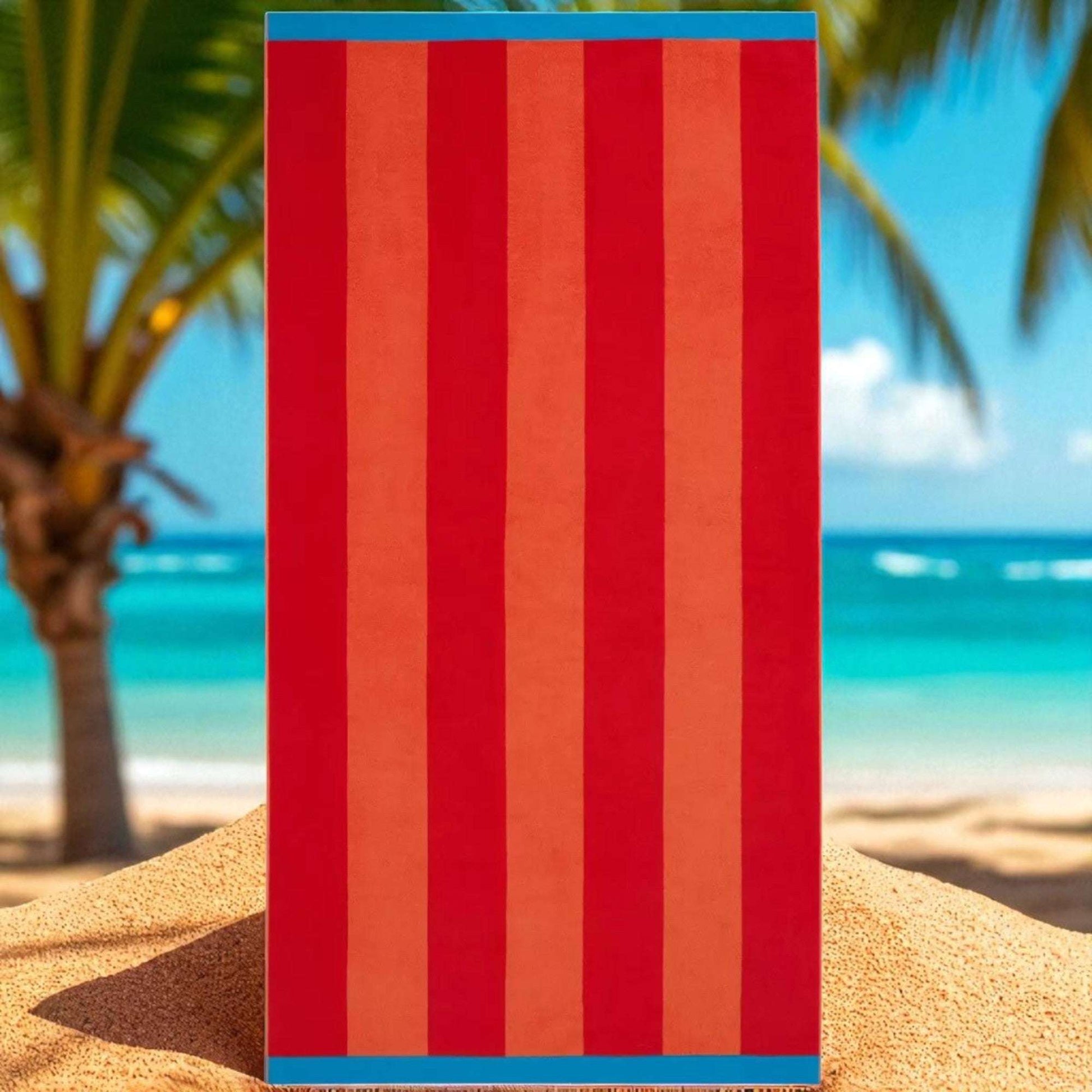 Large Beach Cabana Towel Oversized Striped Deckchair Design 91x172cm Red Towel FoneFunShop
