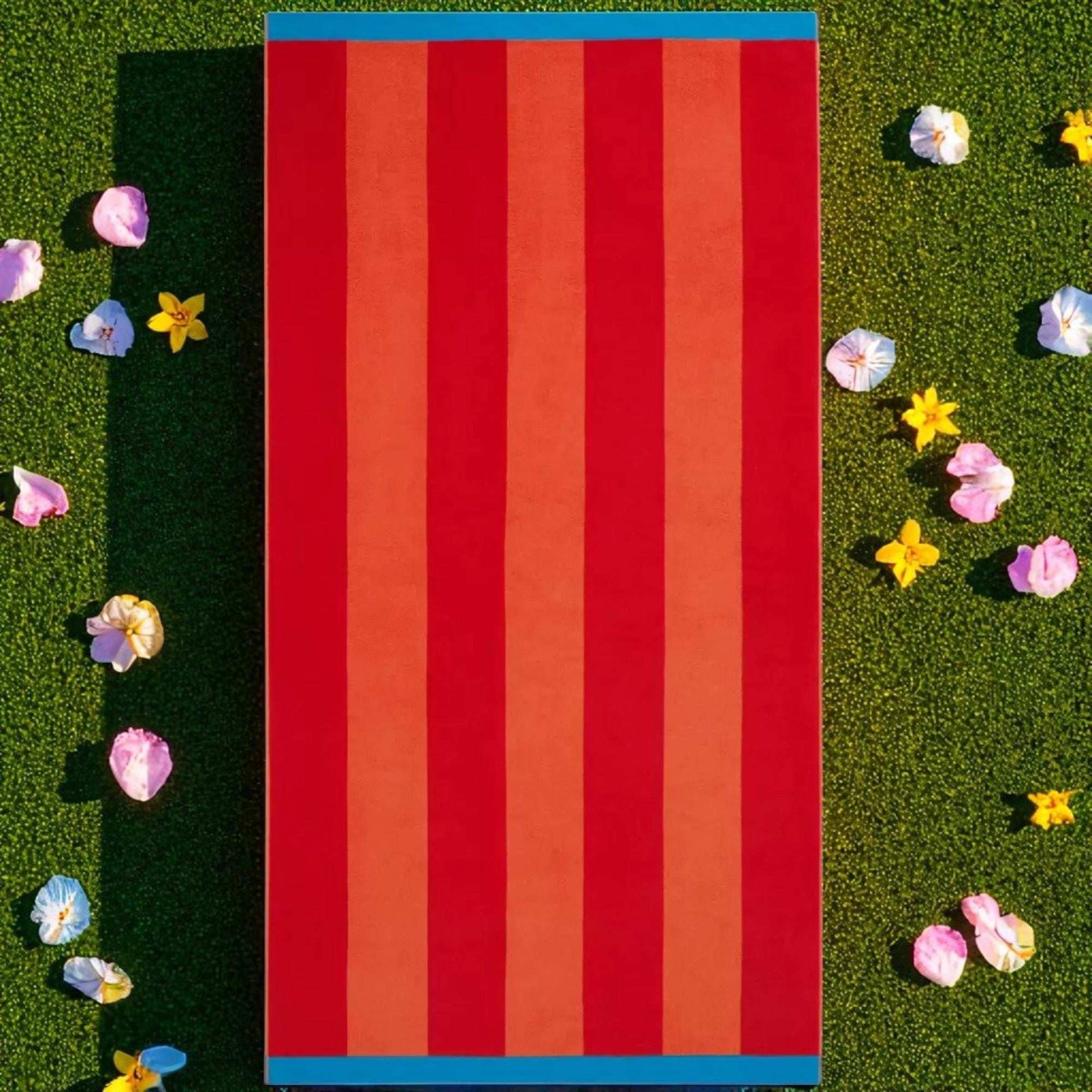 Large Beach Cabana Towel Oversized Striped Deckchair Design 91x172cm Red Towel FoneFunShop